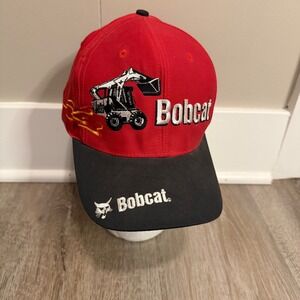 Bobcat Heavy Equipment Snapback Hat Red Black Skid Steer Flame Embroidered Cap